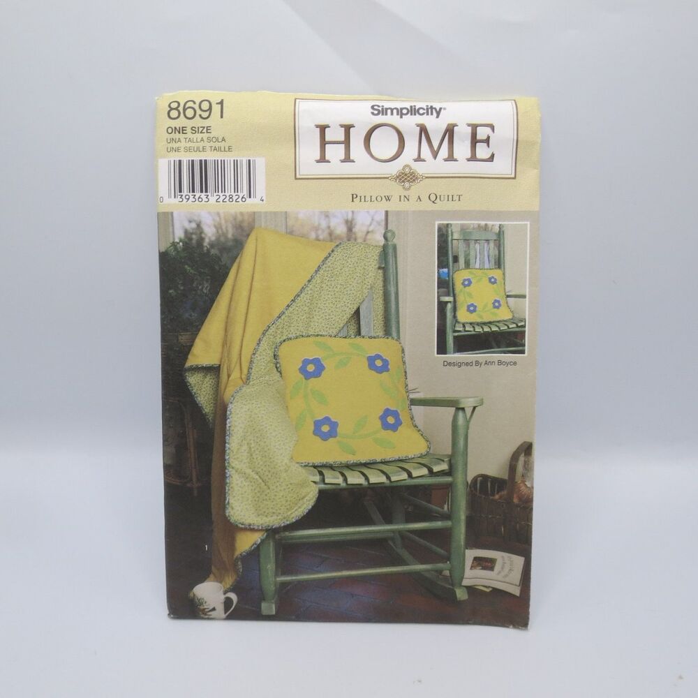 Simplicity 8691 Pillow Quilt Applique Home Decor ONE SIZE